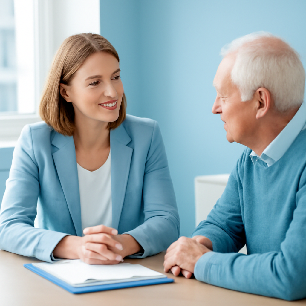 Sagewell adviser speaking with a pensioner in a Zurich office
