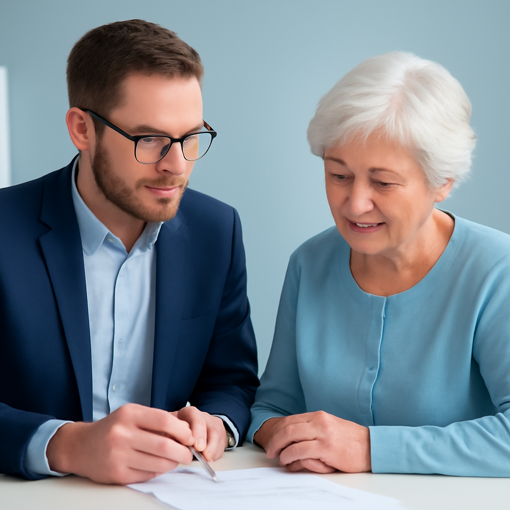 Advisor reviewing pension documents with a retiree